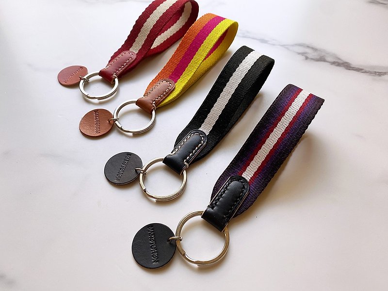 手工缝制-皮革X织带布制钥匙圈/锁圈(单一贩售) - 钥匙链/钥匙包 - 真皮 多色