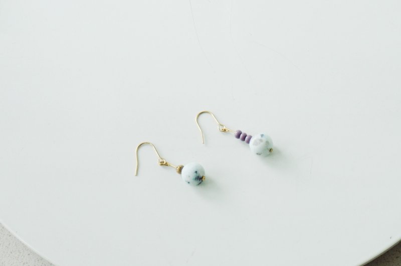 17 Autunm-Colorful Stone Earring- 浅蓝绿色彩纹路石头珠子铜耳夹/手工手作耳环/礼物饰物