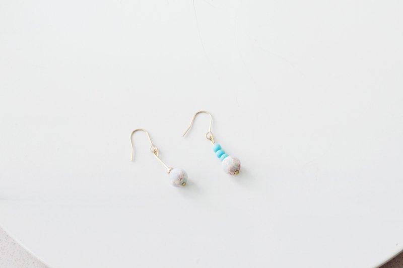 17 Autunm-Colorful Stone Earring- 粉蓝色彩纹路石头珠子铜耳夹/手工手作耳环/礼物饰物