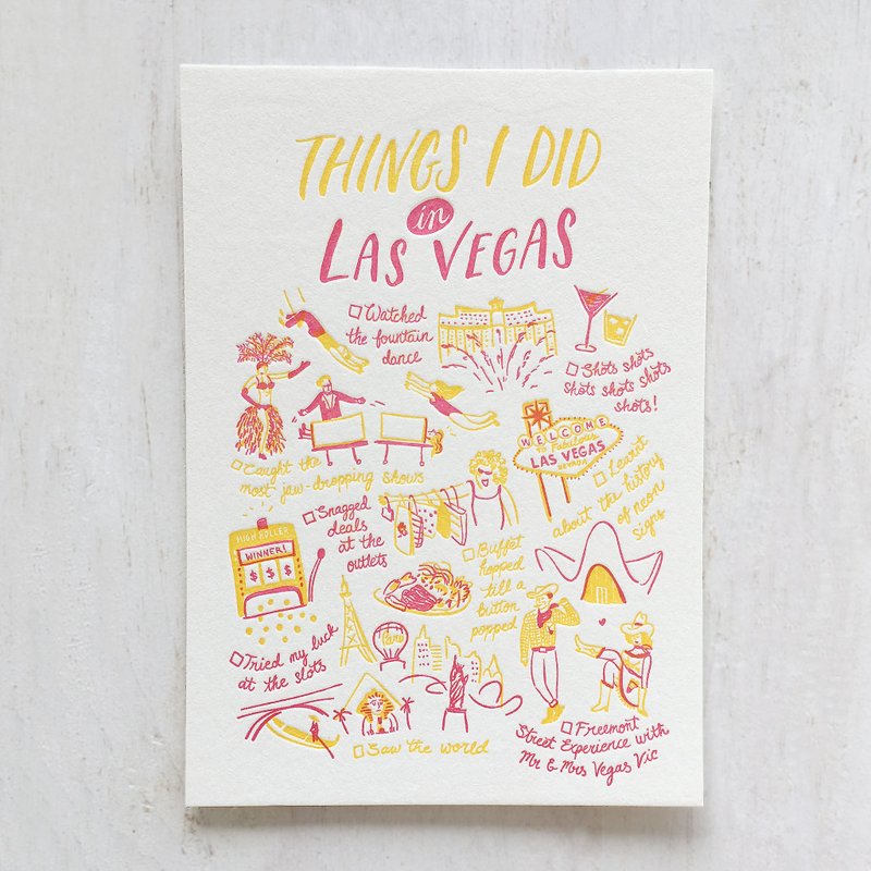 Things I Did in Las Vegas Letterpress Postcard