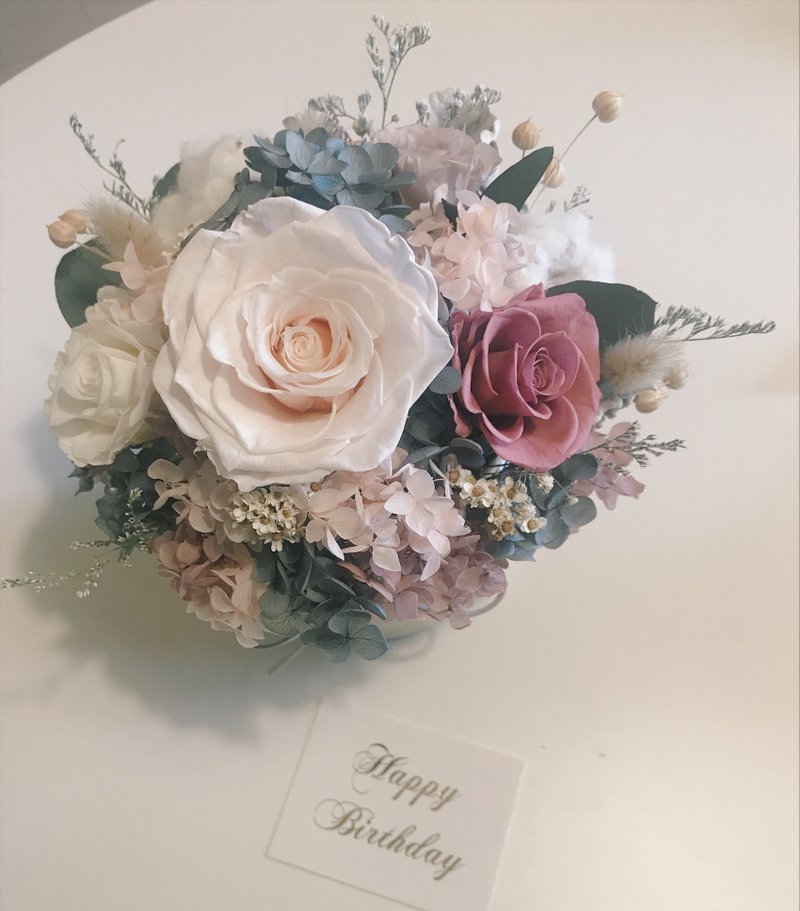 Amy专属订单 莓果粉色系永生玫瑰银色方形花盆桌花