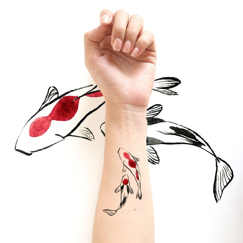 Koi fish sticker tattoos. Hand drawing and painting style.