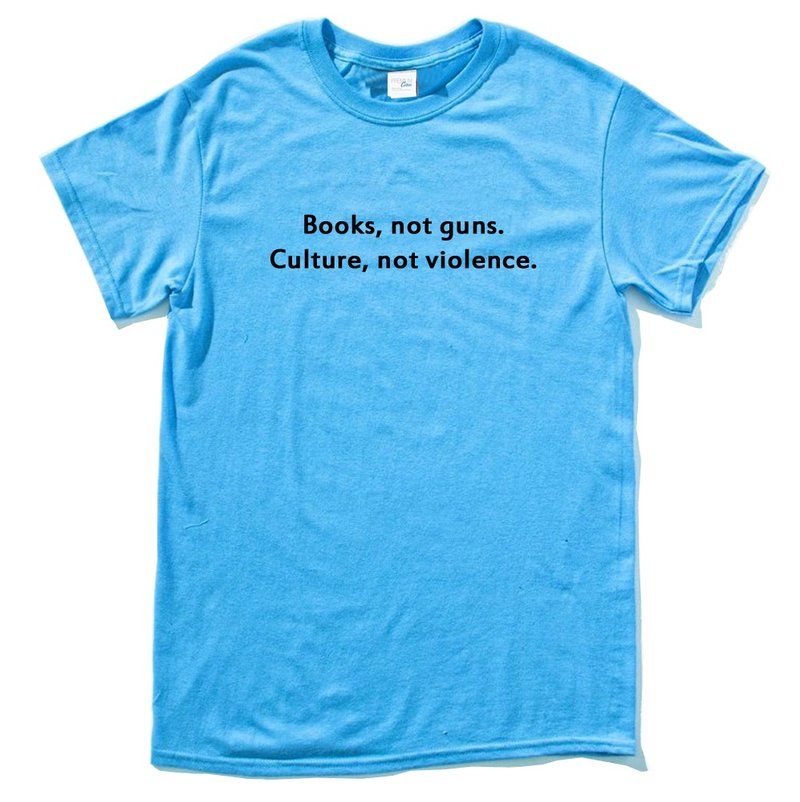 Books Not Guns Culture Not Violence 短袖T恤 蓝色 春装文字