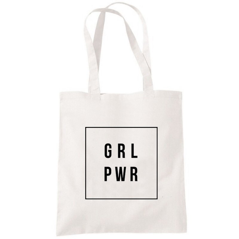 GRLPWR Girl Power女力平权运动女权帆布袋文艺环保购物袋单肩手提包袋-米白色 情侣情人礼物