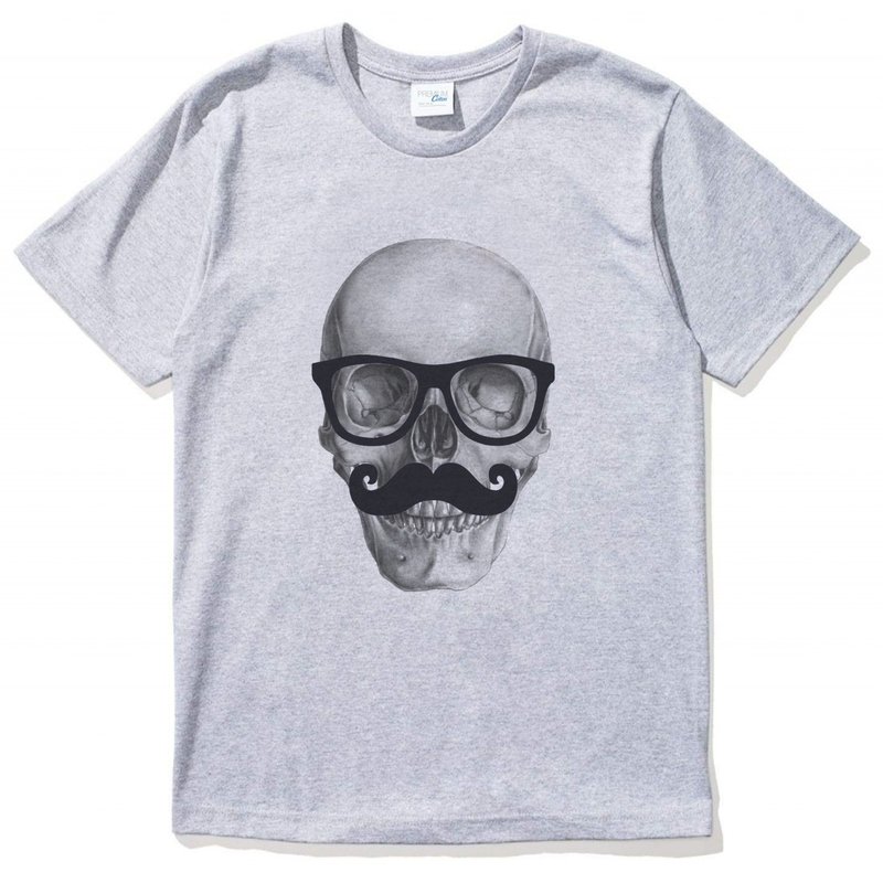 Mr Skull 短袖T恤 灰色 骷髅 胡子 秋冬 礼物 眼镜