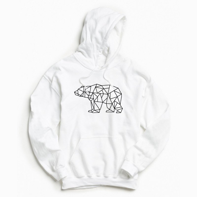 Bear Geometric 前面图案 长袖帽T 刷毛 中性版 白色 几何 熊