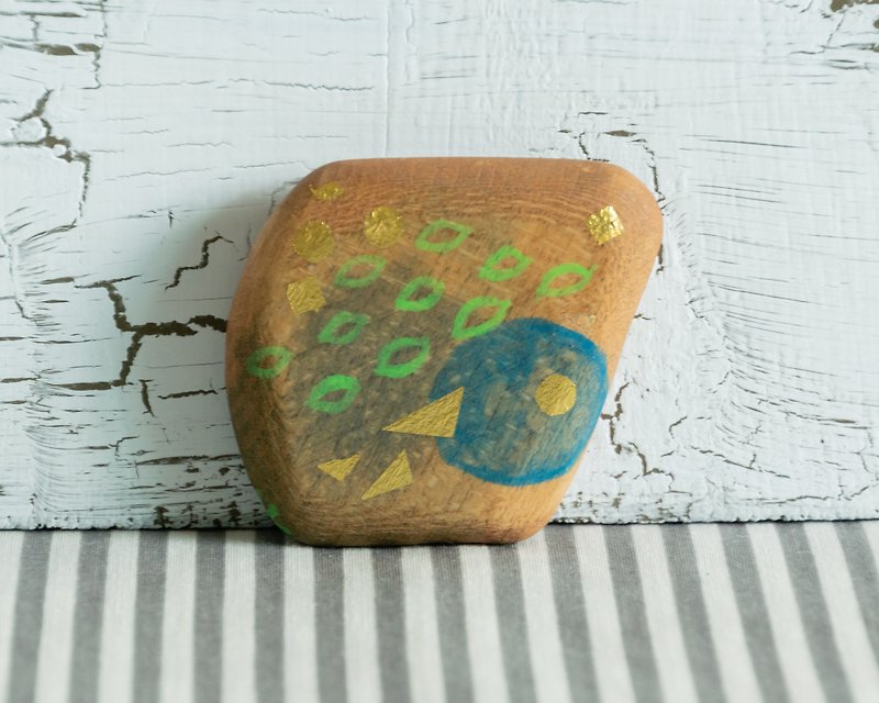 Small Abstract Hand Painted Wood Pocket Mirror (blue) - 彩妆刷具/镜子/梳子 - 木头 蓝色
