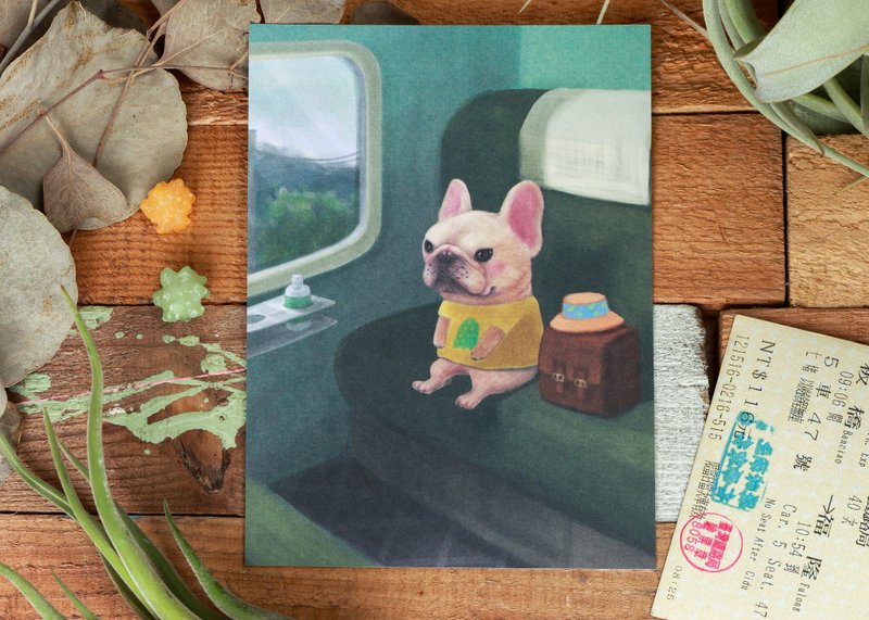 法斗插画明信片 - 喜欢坐在靠窗 麦戈的日常系列