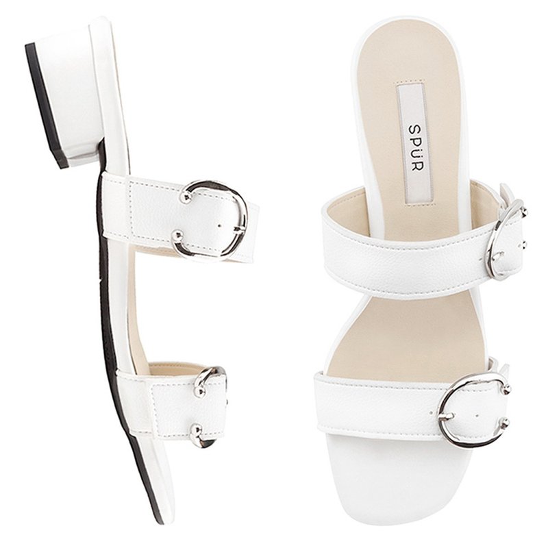 PRE-ORDER-SPUR 银色马蹄扣绊带露跟凉鞋 MS8087 WHITE