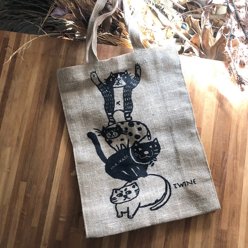 动物派对_黄麻购物袋_玩耍猫咪_公平贸易