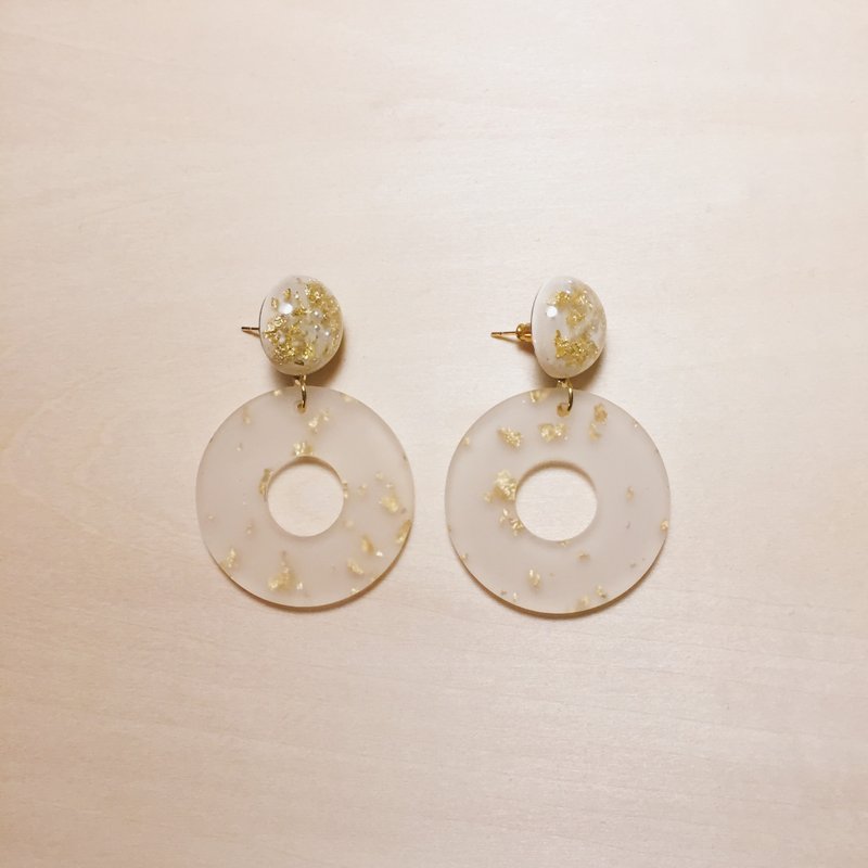 复古米白珍珠丸子金箔大圈圈耳环