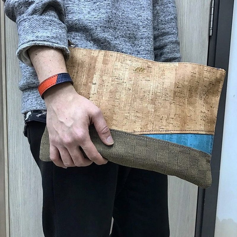 手作皮件异材质拼接个性手拿包