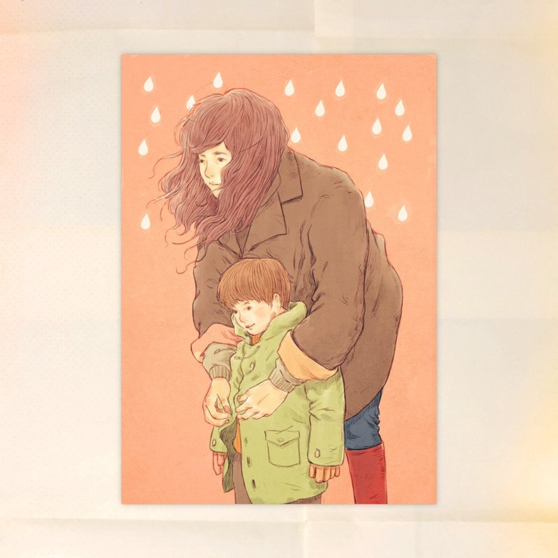 母亲插画明信片-妈妈永远是你最强的后盾