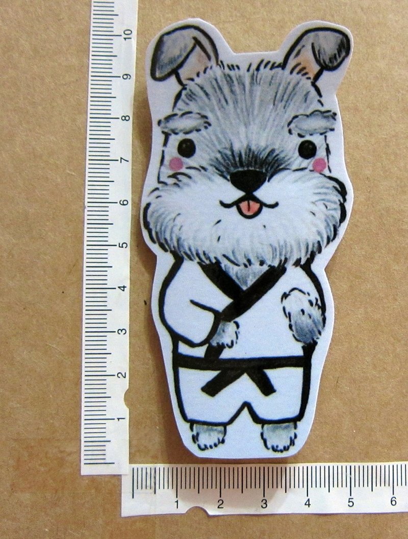 手绘插画风格 完全 防水贴纸 狗狗职人 雪纳瑞 功夫 武术 师傅 跆拳道 柔道
