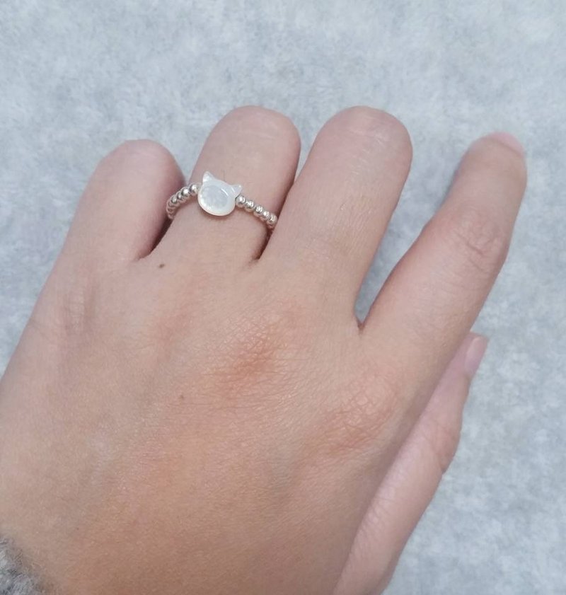 白贝猫 925纯银 珠 戒指 Cat shape mother pearl 925 silver ring