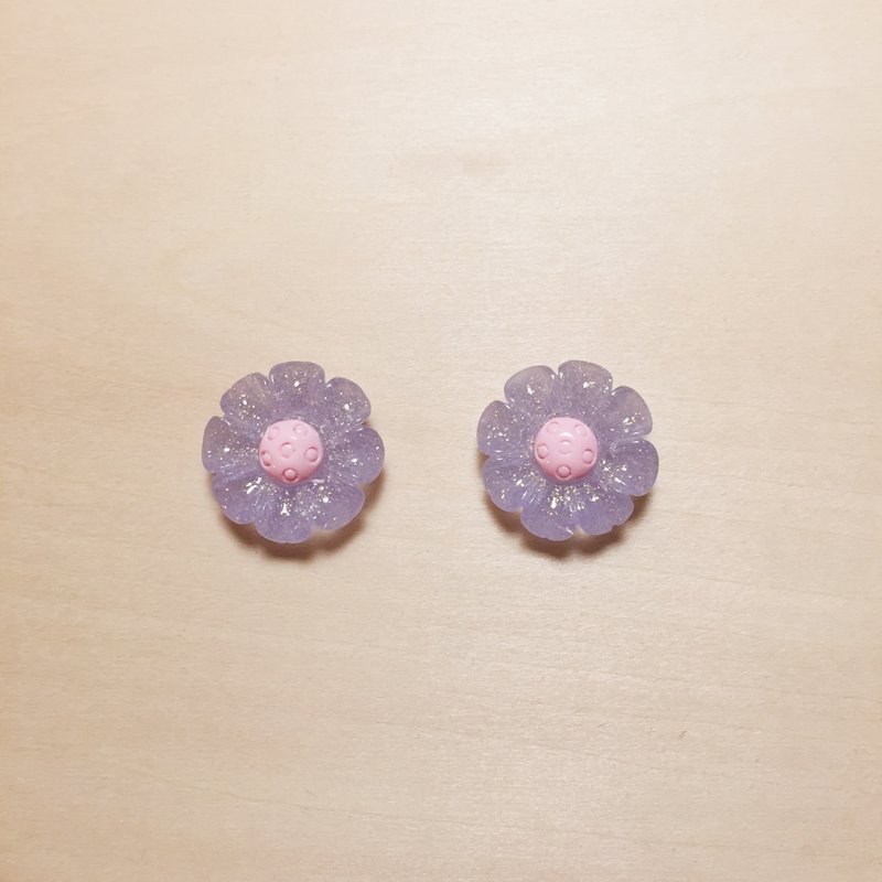 复古紫亮粉葵花耳环