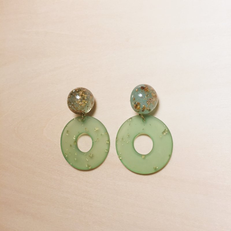 复古绿金箔丸子圆片耳环