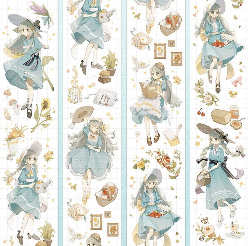 吟时雨 青色の女子 PET 和紙膠帶 台灣製 10米卷 - 纸胶带 - 其他材质 蓝色