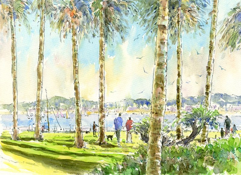 Custom-made watercolor original picture Isogo Marina 7