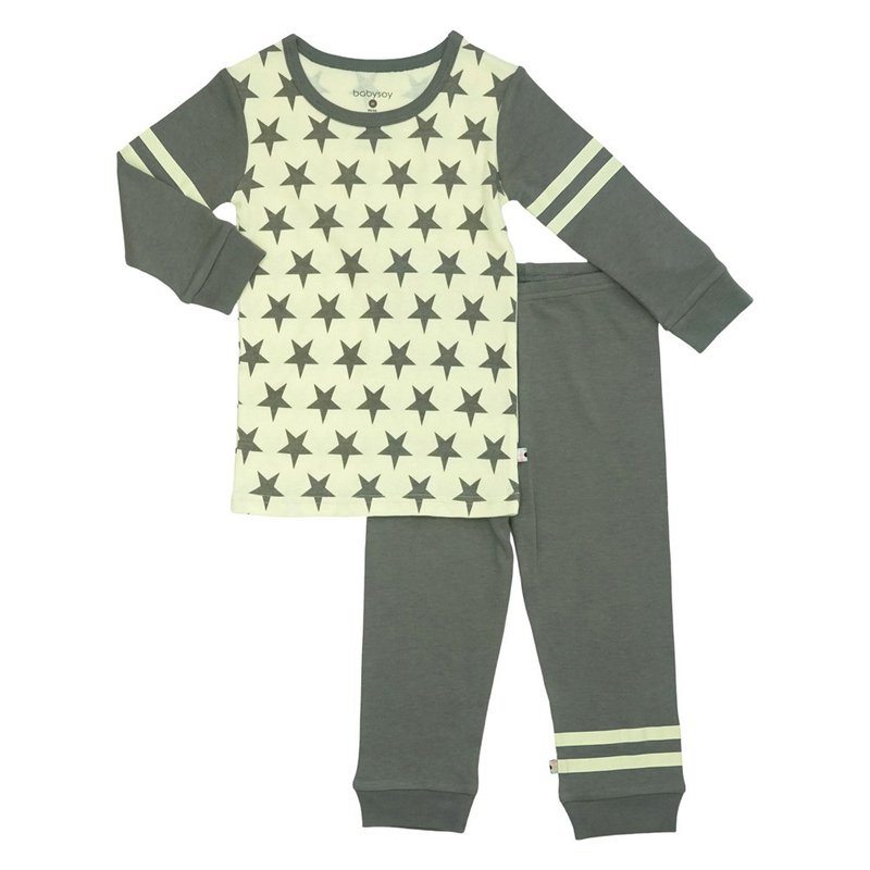 【预购】美国Babysoy-有机棉时尚灰复古星星两件式长袖居家服