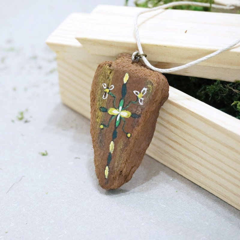 木块 自然 手绘图案 项链 颈链 Upcycling 升级再造 环保 - 绿、黄