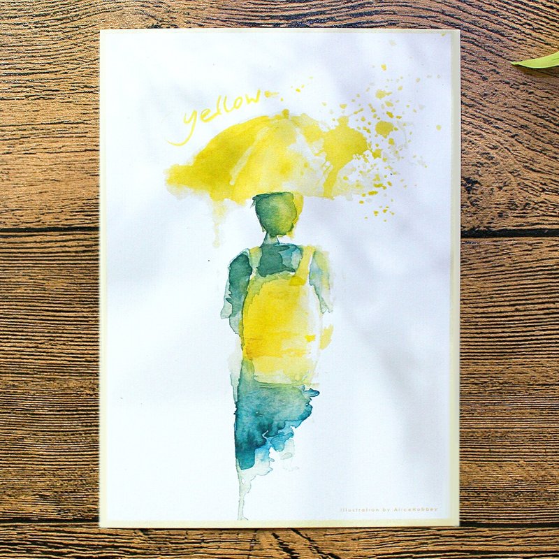 - Alice Hobbey - 黄雨伞系列 双面水彩插画明信片