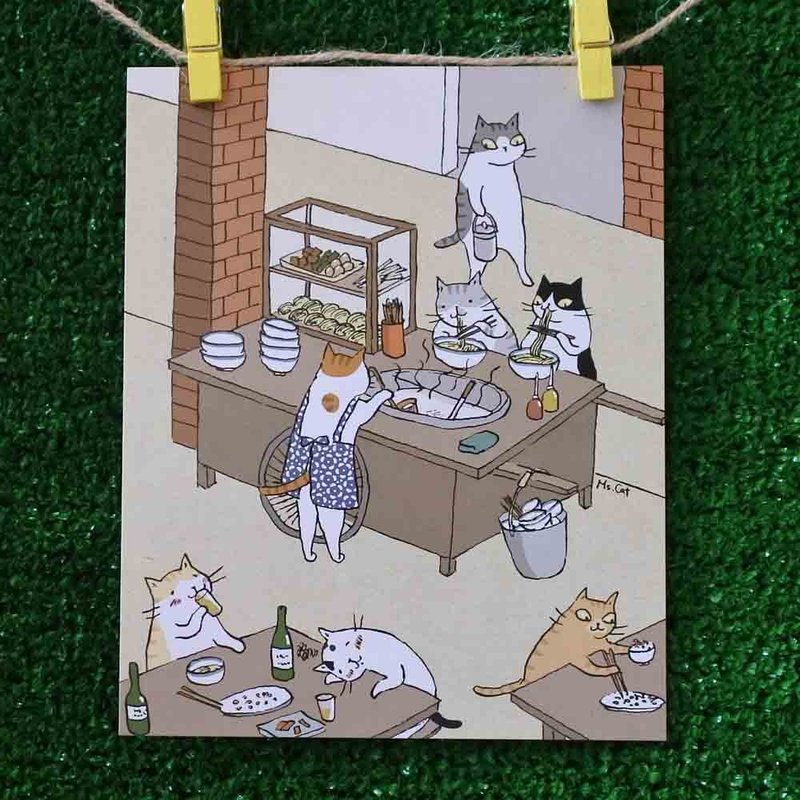 三猫小铺猫咪插画明信片(画家:猫小姐) – 来碗担仔面