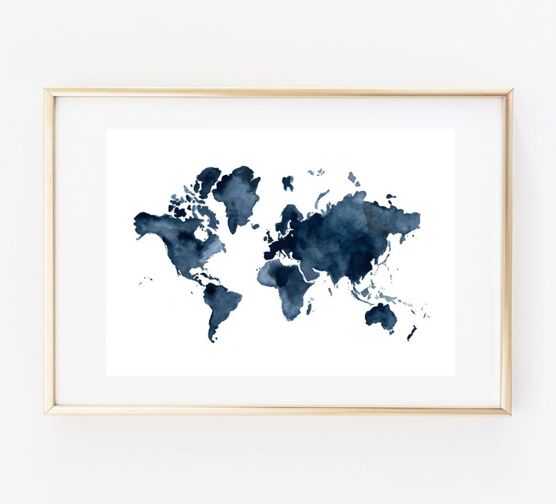 World map print blue 可定制化 挂画 海报