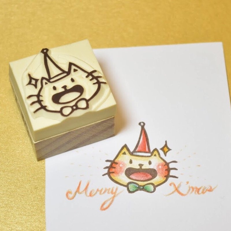 【圣诞节限定】烤焦猫戴圣诞帽 手工橡皮印章
