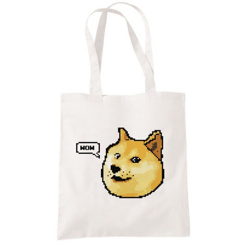 Shibe Doge WOW 帆布袋文艺环保购物袋单肩手提包袋-米白色 柴犬日文动物狗猫街头文青