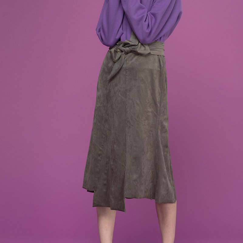 Suede Ribbon Skirt (Khaki)