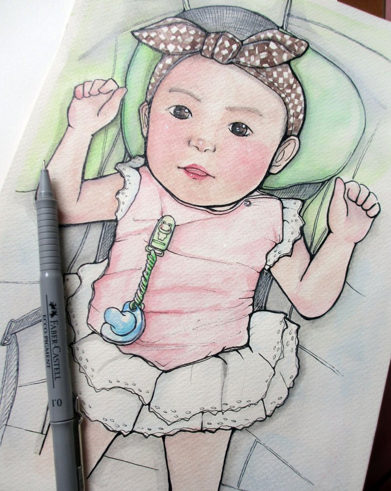 DUNMI等米/A4手绘人像插画-单(个人)人//BABY