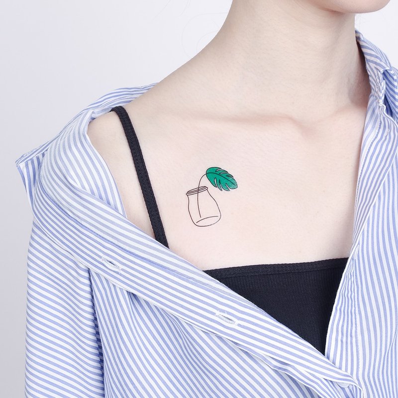 刺青纹身贴纸 - 叶片水瓶 植物 Surprise Tattoos