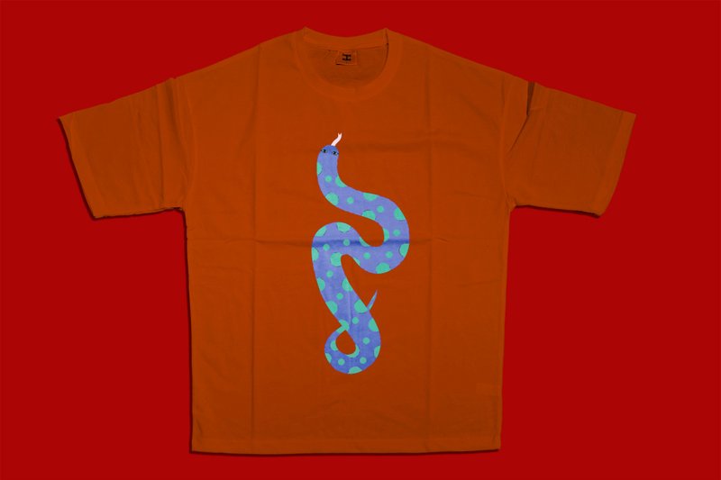 落肩五分袖T恤ーPolka Snakeー煎茶色ーA君B子设计