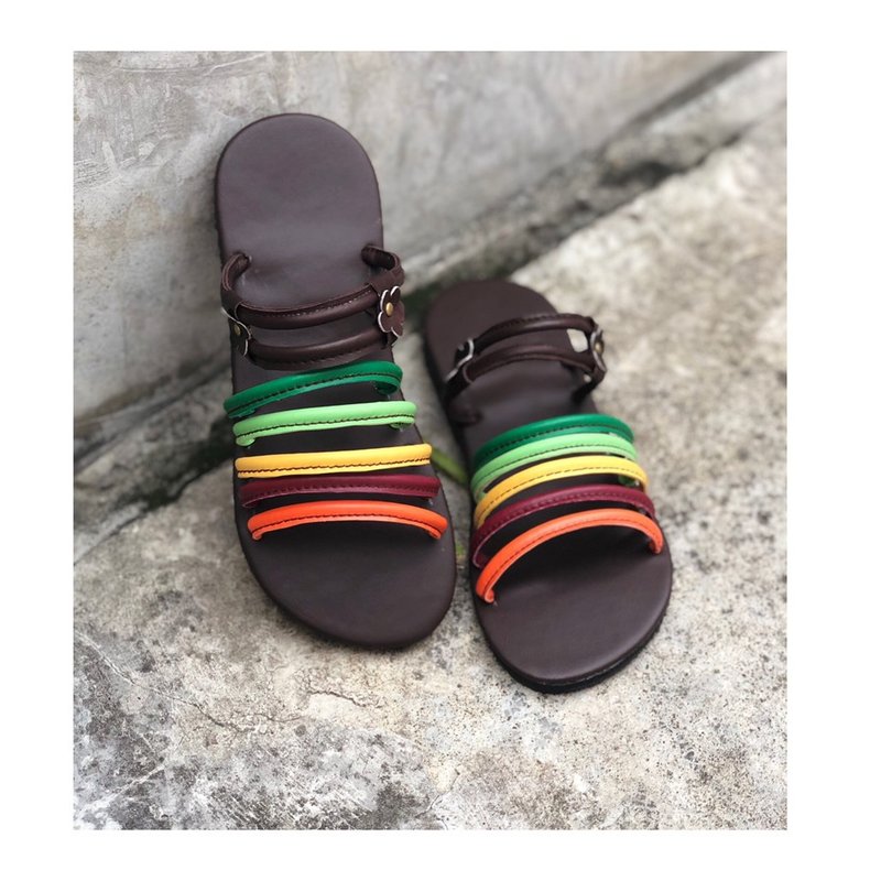 Boho Shoes Rainbow Colorful Sandal Leather Ethnic Bohemian Summer Beach Shoes