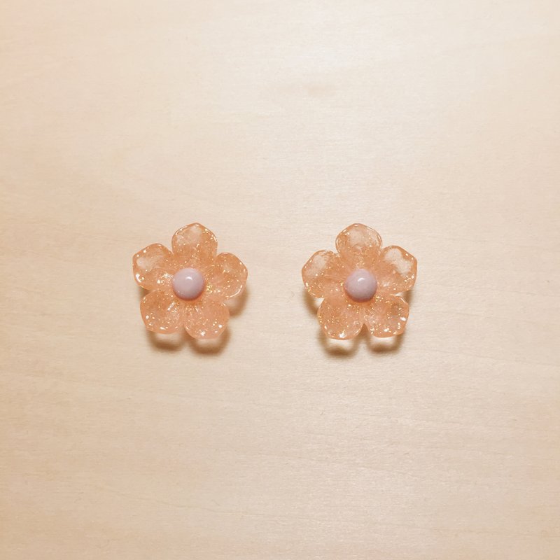 复古橘亮粉桃花耳环