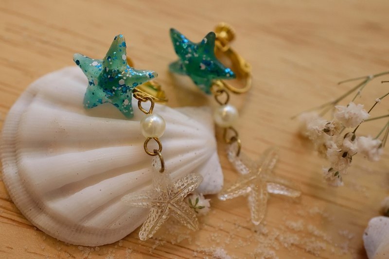 NEW!! Cute & Beauty Star Fish Resin Clip Earrings