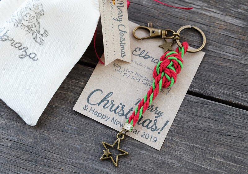 Red Lime Christmas brass keychain with brass stars - Christmas gift