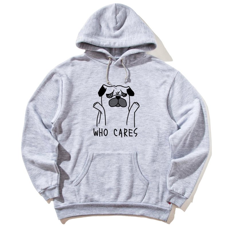 Who Cares Pug 前面图案 帽T 中性版 灰色 巴哥 哈巴狗 动物 礼物
