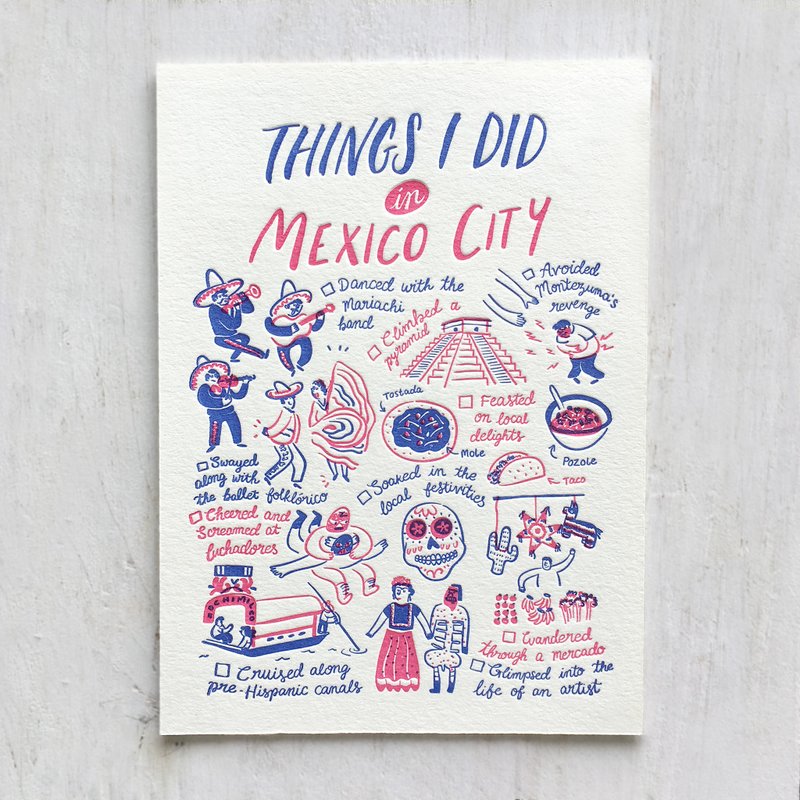 Things I Did in Mexico City Letterpress Postcard