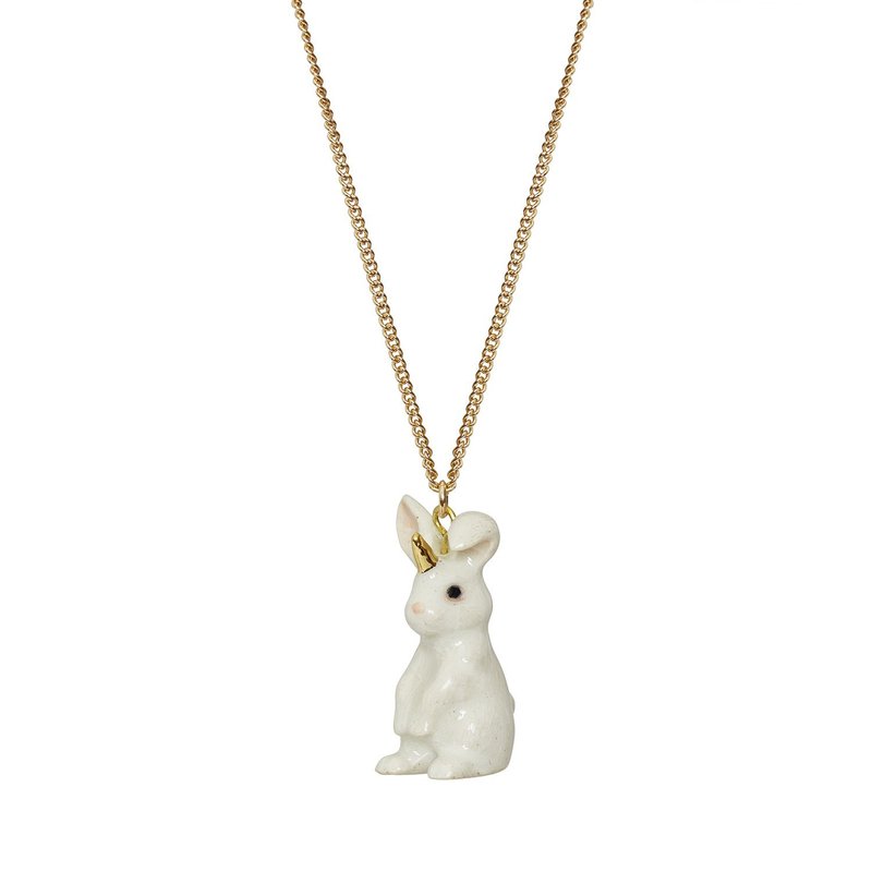 AndMary手绘瓷项链-白色独角兽兔 White Unicorn Bunny Necklace