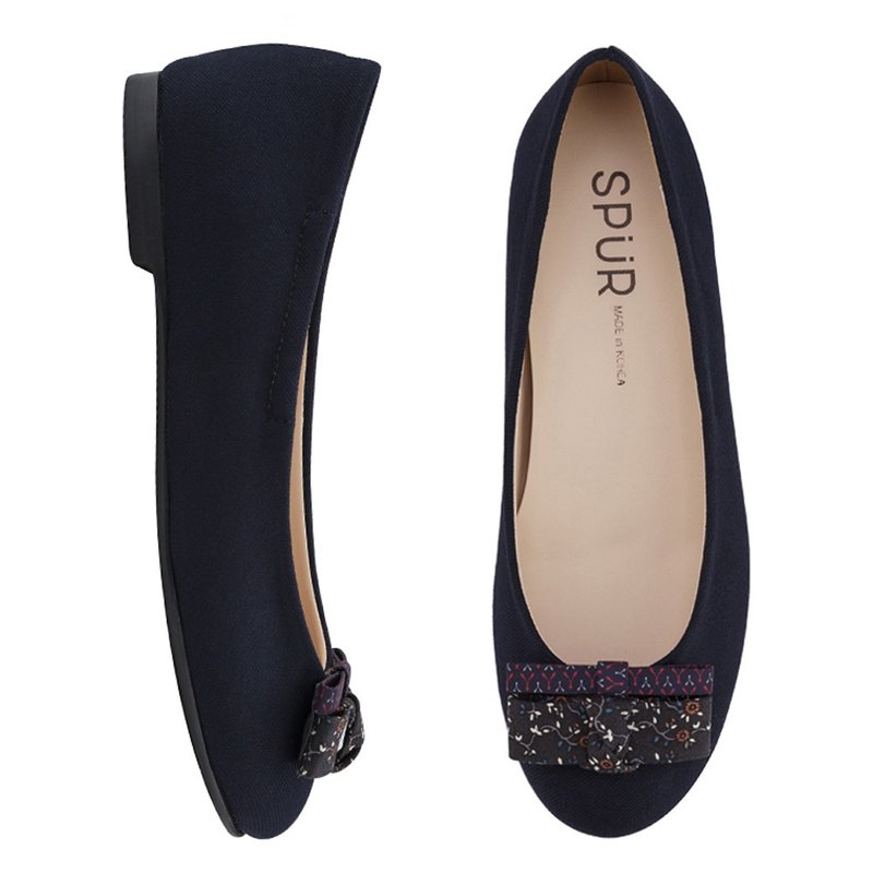 SPUR 双色蝴蝶结平底鞋 LS8028 NAVY