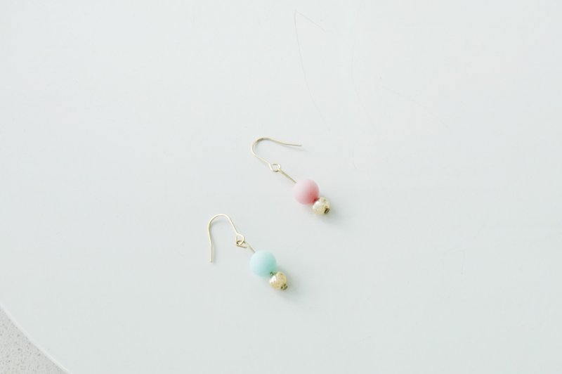 17 Autunm-Colorful Stone Earring- 粉蓝粉红色色彩纹路石头珠子铜耳夹/手工手作耳环/礼物饰物