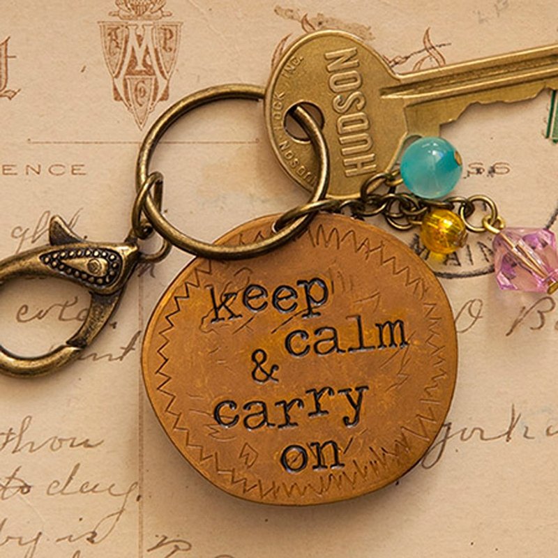 铜片钥匙圈- keep calm & carry on