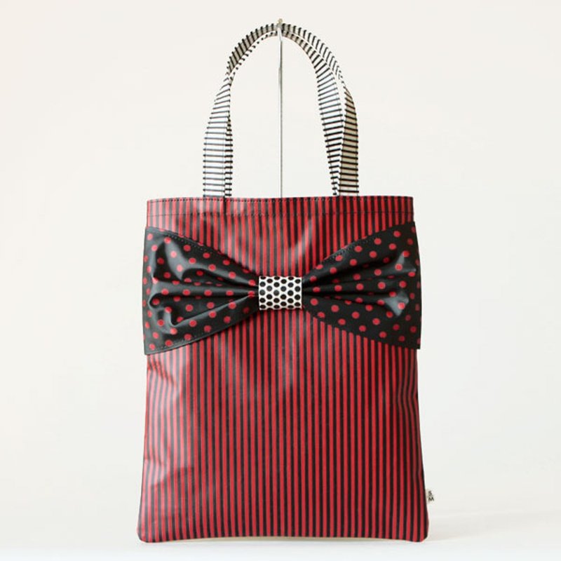 flat totebag Spin Off red dots borders stripes ribbon PVC