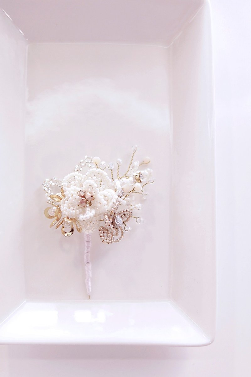 Beads Flower Corsage 华丽串珠新郎襟花, wedding corsage