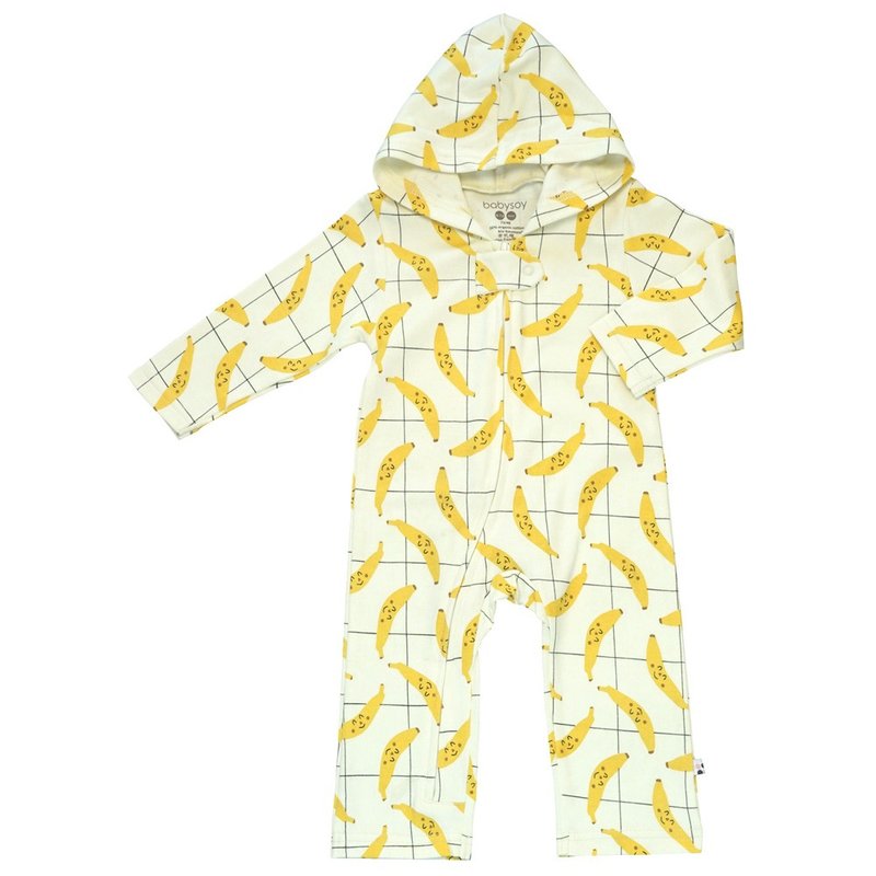 美国Babysoy-有机棉香蕉连帽长袖连身衣