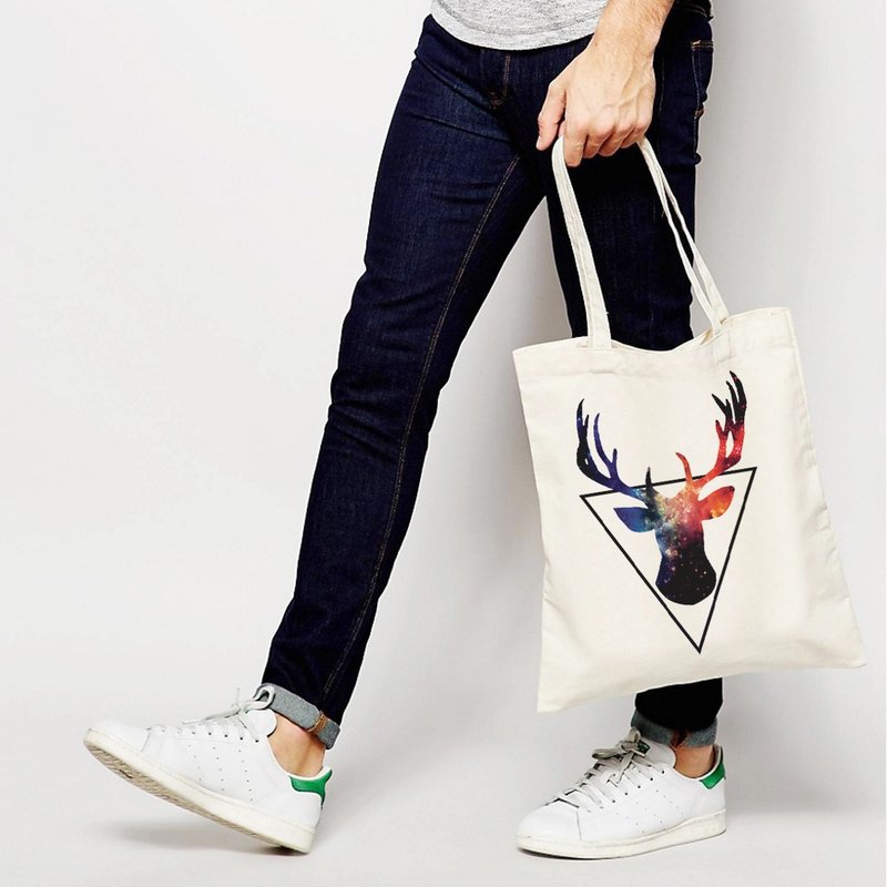 Triangle Deer【现货】帆布袋环保购物袋单肩手提包袋 米白色 三角形 鹿 胡须 动物 银河 太空 文青 艺术