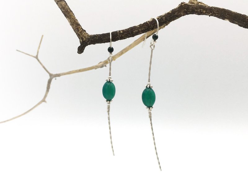 Long dangle earrings, sterling silver, green agate, earrings for women
