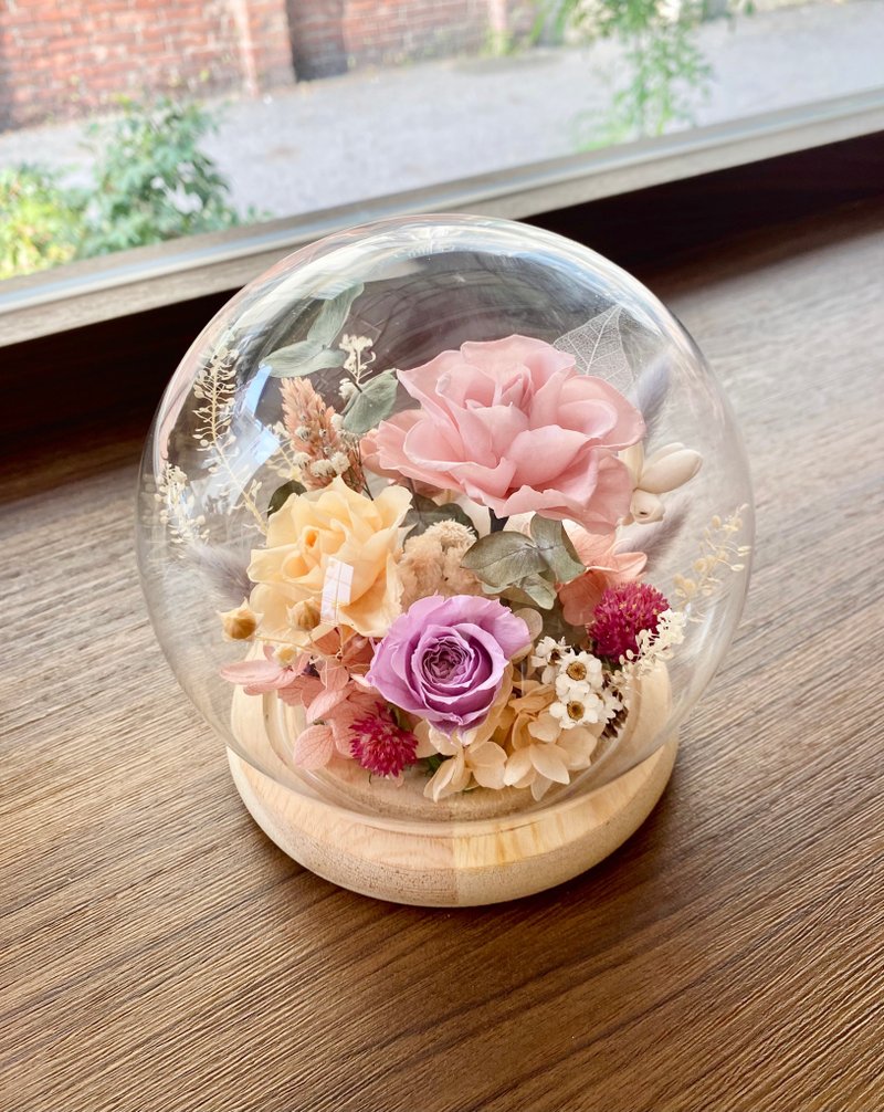 |春氛花园| 不凋花。干燥花。玻璃球。花盅